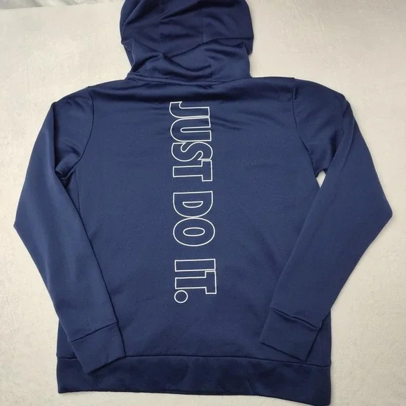 Nike Hoodie Mens Medium Navy Blue Dri-FIT Just Do It Swoosh Pullover Sweatshirt - Picture 4 of 10